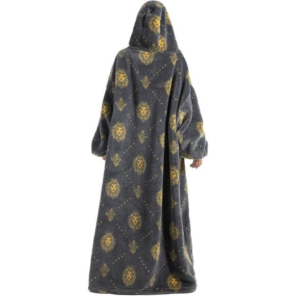 ⭐Sweat Grey Lion Warm Giant Hoodie Thick Flannel Blanket with Sleeve - Picture 2 of 5